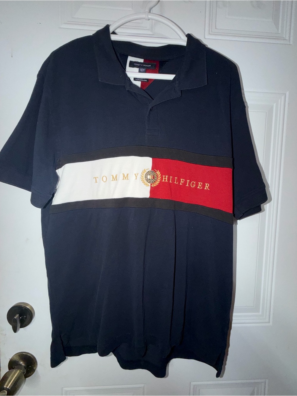Tommy Hilfiger Navy Polo with Red & White Chest Panel